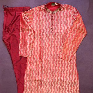 Holiday Partywear Sherwani Tunic & Pants in Red Dazzle sz38  BRAND NEW